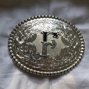 New Montana Silversmiths belt buckle F logo